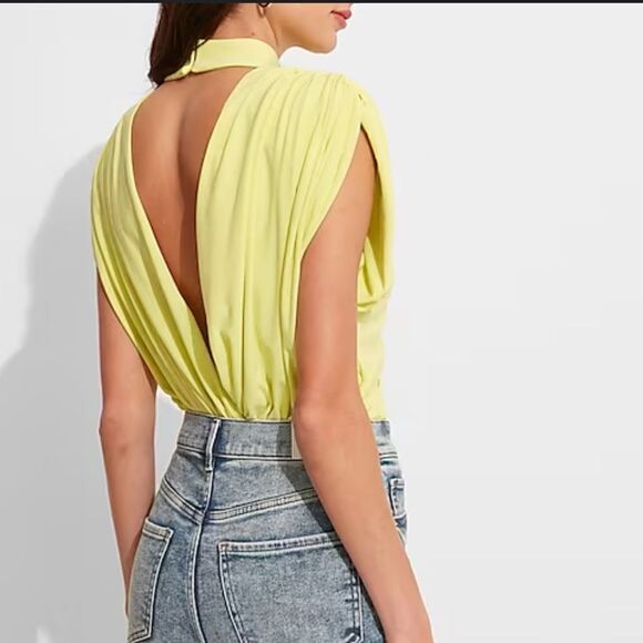 Express Draped Mock Neck Open Back Thong Bodysuit - NWT - Picture 3 of 3